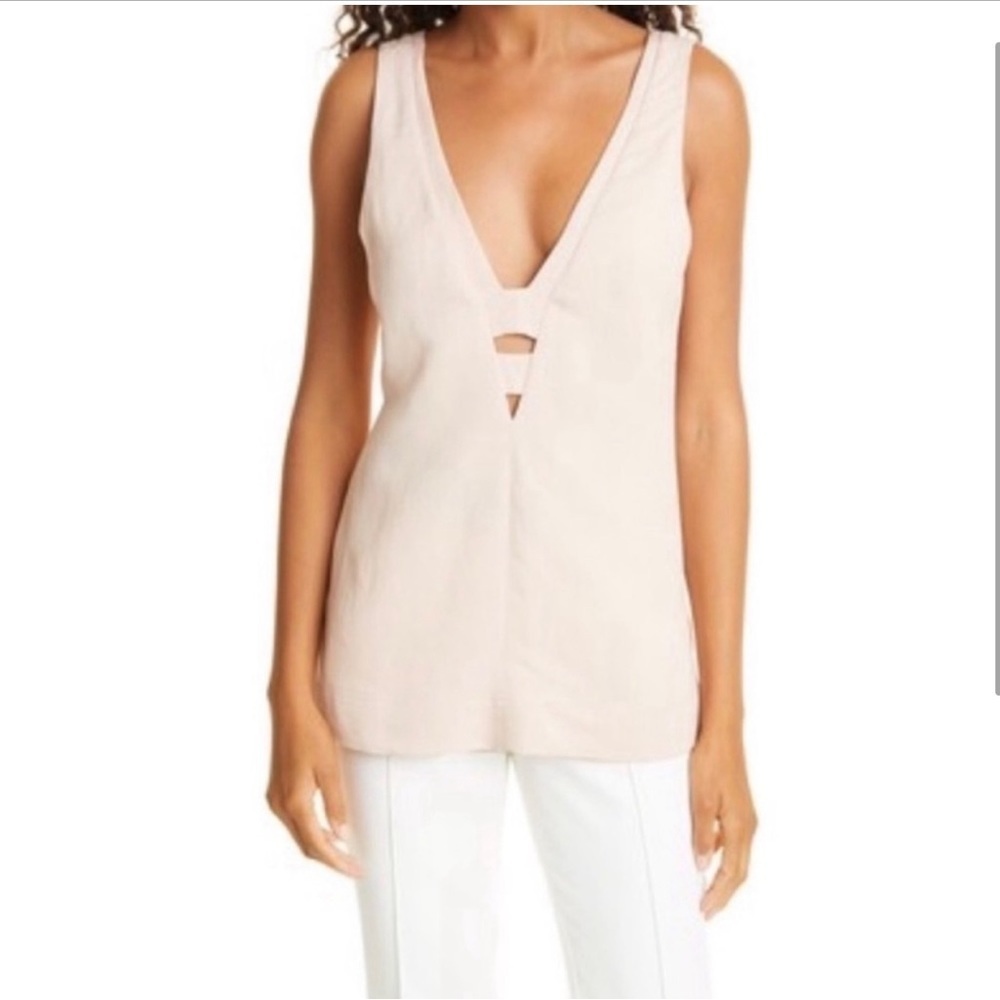 NWT Reiss Top Blouse Women's Size 10 Light Pink Linen Blend V-Neck